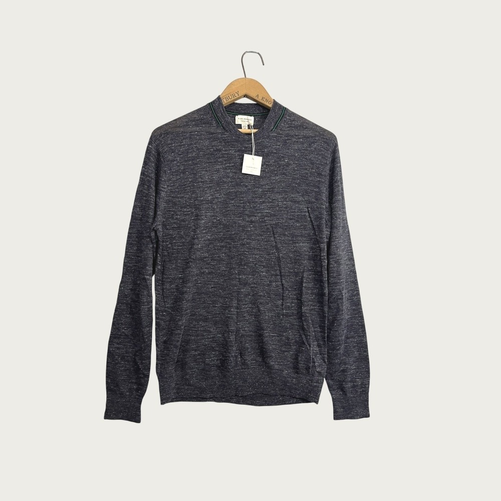 Club Monaco Bomberneck Sweater Navy Mix Italian Merino Wool Linen Blend Mens S